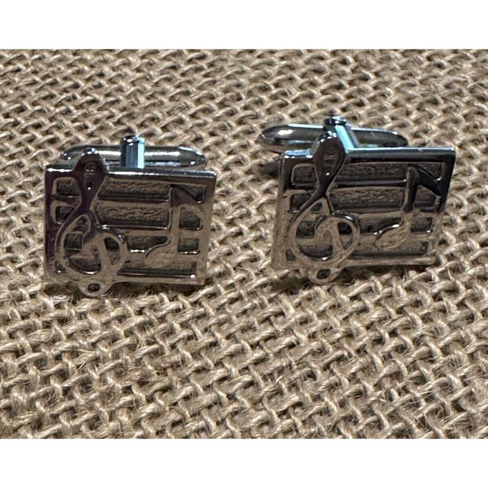 Silver Tone Cufflinks Cuff Link  Music Score Notes Musician Wedding Formal